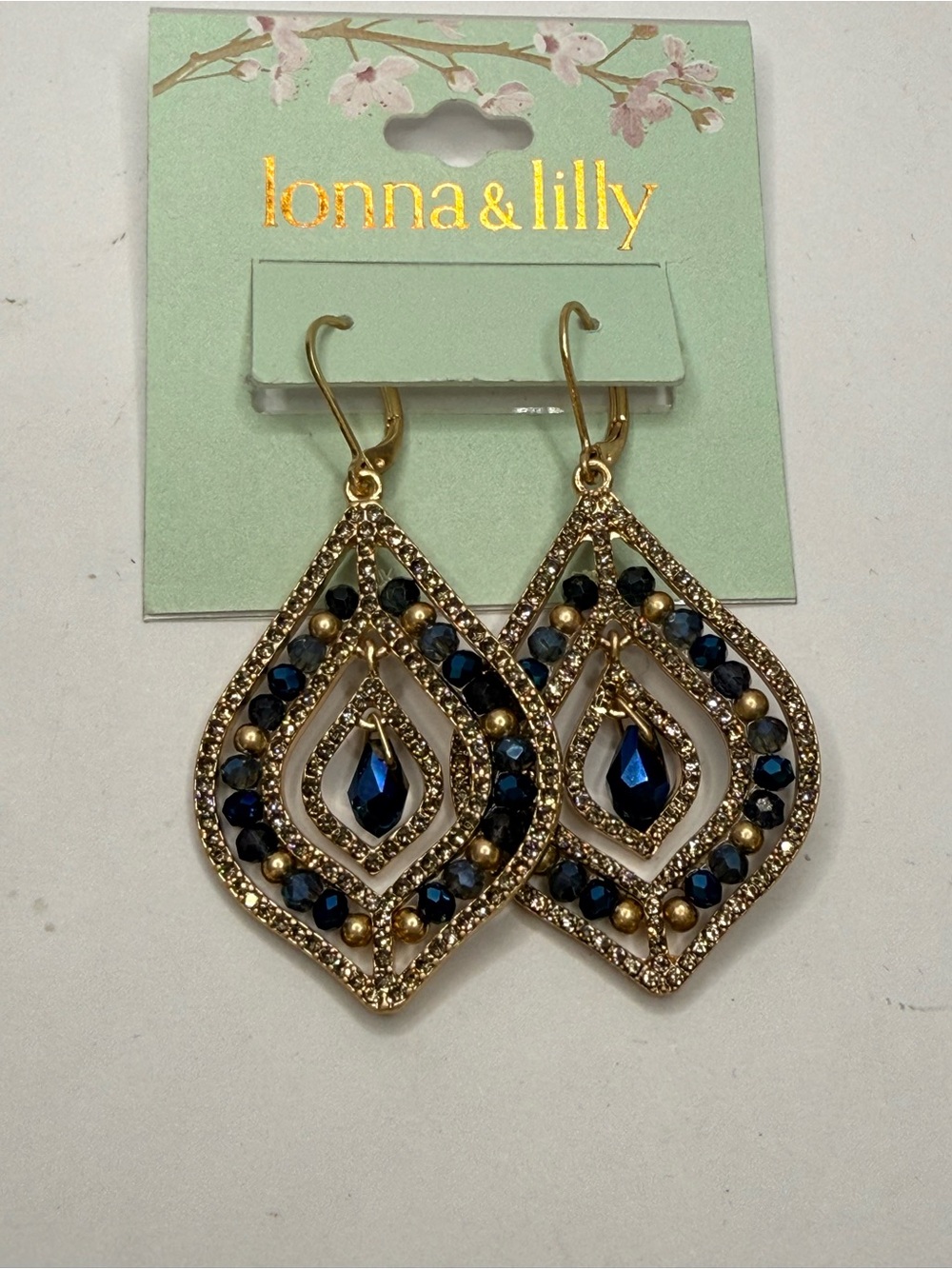 lonna & lilly Gold and Blue Teardrop Filigree Dangle Earrings
